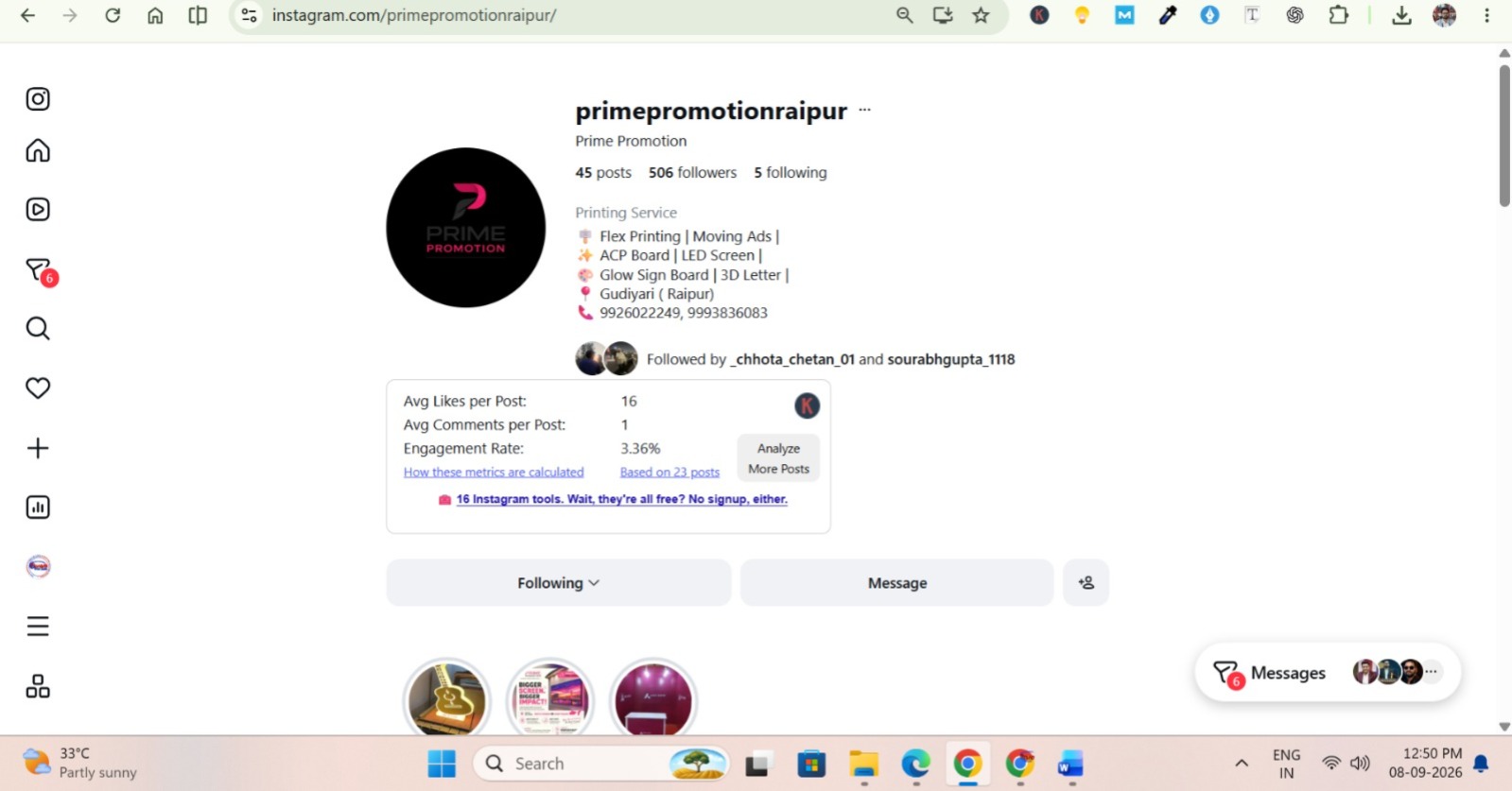 PRIME PROMOTION Instagram Profile
