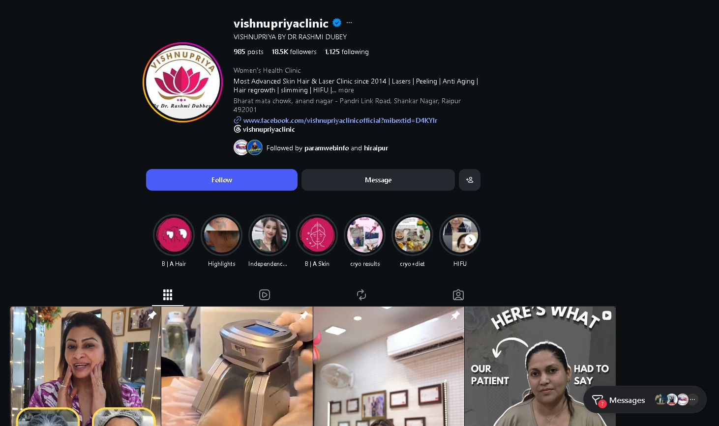VishnuPriya Clinic Instagram Profile
