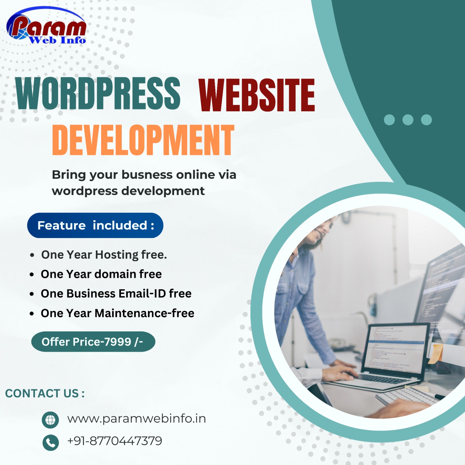 WordPress website feature by paramwebinfo Raipur chhattisgarh
